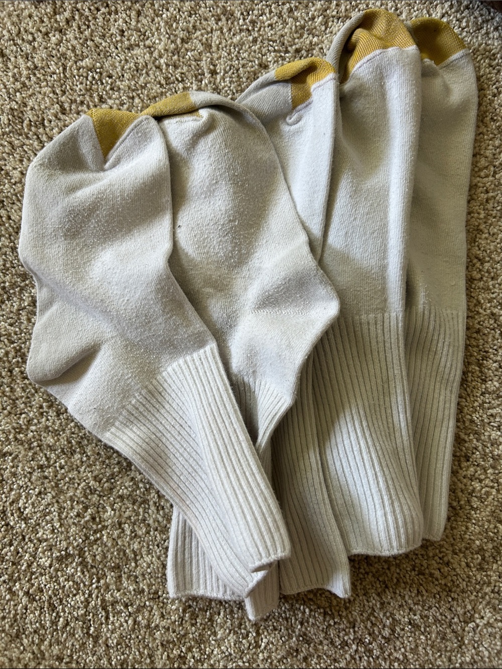 Neutral Crew Socks with Mustard Toe Accents